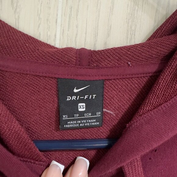 Nike Dri-Fit Pullover Hoodie  Women XS Maroon Oversize Glitter Logo Sides Slits - Picture 3 of 13